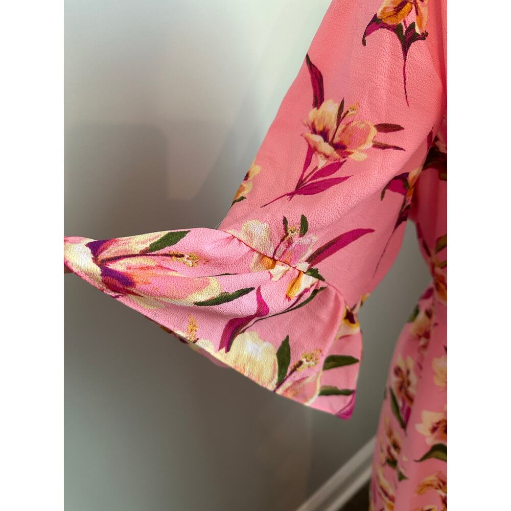 London Style Pink Floral Midi Dress Size 12 Tropical Boho Resort Vacation Summer - Picture 3 of 9